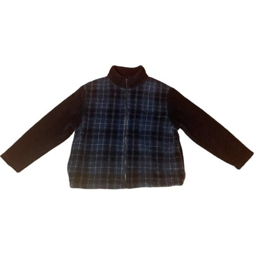 Vintage Lavon Sherpa Jacket Teddy Full Zip Blue Plaid Size XL